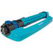 A blue and black Aqua Joe oscillating sprinkler with a blue handle.