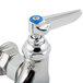 A chrome T&S wall mount mop sink faucet with lever handles.