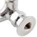 A T&S chrome plated wall mount mop sink faucet with lever handles and a nut on the end.