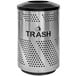 A silver Ex-Cell Kaiser customizable trash receptacle with black dots on the dome top.