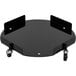 A black steel dolly for receptacles with metal handles and wheels.