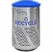 A silver stainless steel Ex-Cell Kaiser recycling receptacle with blue and silver accents and blue recycle text.