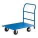 A blue Lavex platform truck with black wheels.