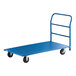 A blue Lavex platform truck with black wheels.