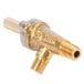 A brass gas valve with a gold handle.