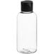 A clear plastic 4 oz. Boston round bottle with a black flip top lid.