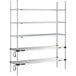 A stainless steel Metro Super Erecta shelving unit with three chrome shelves and two heated shelves.