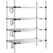 A Metro Super Erecta stainless steel heated takeout station with four shelves and chrome posts.