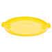 A yellow plastic lid with handles for a Rubbermaid BRUTE 44 gallon trash can.
