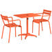 An orange table and two chairs set.