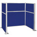 A royal blue and silver Versare cubicle partition in a U-shape.