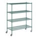 A Regency green wire shelving starter kit with four shelves.