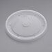 A clear plastic Solo lid with vents and text on a white background.