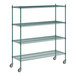 A Regency green metal 4-shelf starter kit with wheels.