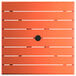 An orange square table with a black umbrella hole.