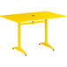 A Lancaster Table & Seating yellow powder-coated aluminum table with legs.