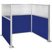 A royal blue and silver Versare Hush Panel U-shape cubicle with a window.