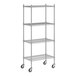 A Regency chrome wire shelving unit with wheels.