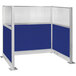 A royal blue Versare cubicle with a window and electric channel.