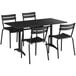 A black Lancaster Table & Seating outdoor dining set with four chairs on a table.