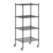 A Regency black wire shelving unit with posts and casters.