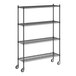 A wireframe of a black Regency wire shelving unit with wheels.