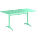 A seafoam green Lancaster Table & Seating outdoor table with black legs.