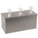 A metal Carlisle 3-pump condiment dispenser with ice packs on a counter.