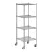 A white wireframe of a Regency chrome 4-shelf unit with casters.