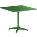 A green Lancaster Table & Seating outdoor table with a metal base.