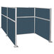 A Versare Hush Panel double cubicle with Caribbean blue panels and metal frames.