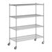 A wireframe of a Regency chrome wire shelving unit with four shelves.