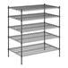 A black metal Regency storage rack with four shelves.