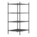 A black metal Regency shelving unit with four shelves.