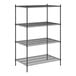 A black metal Regency shelving unit with four shelves.