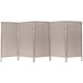 A white rectangular Versare Stone outdoor partition with a silver metal frame.