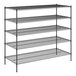 A Regency black wire shelving unit with five shelves.