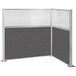 A grey and white Versare Hush Panel L-shape cubicle with a metal frame.