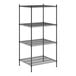 A Regency black wire shelving unit with four shelves.