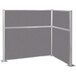 A grey Versare Hush Panel cubicle with silver metal posts.