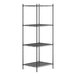 A black metal Regency shelving unit with four shelves.