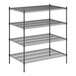 A black metal Regency wire shelving unit with four shelves.