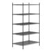 A black metal Regency shelving unit with four shelves.