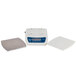 A white and blue Edlund digital portion scale with a stainless steel platform.