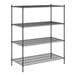 A black metal Regency shelving unit with four shelves.