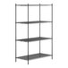 A black metal Regency 4-shelf kit with shelves.