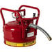 A red Justrite safety can with a metal hose attached.