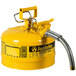 A yellow Justrite safety can with a handle and flexible hose.
