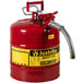 A red metal Justrite safety can with a hose and flame arrester.