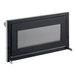 A black door assembly with a mesh window for an Amana microwave.